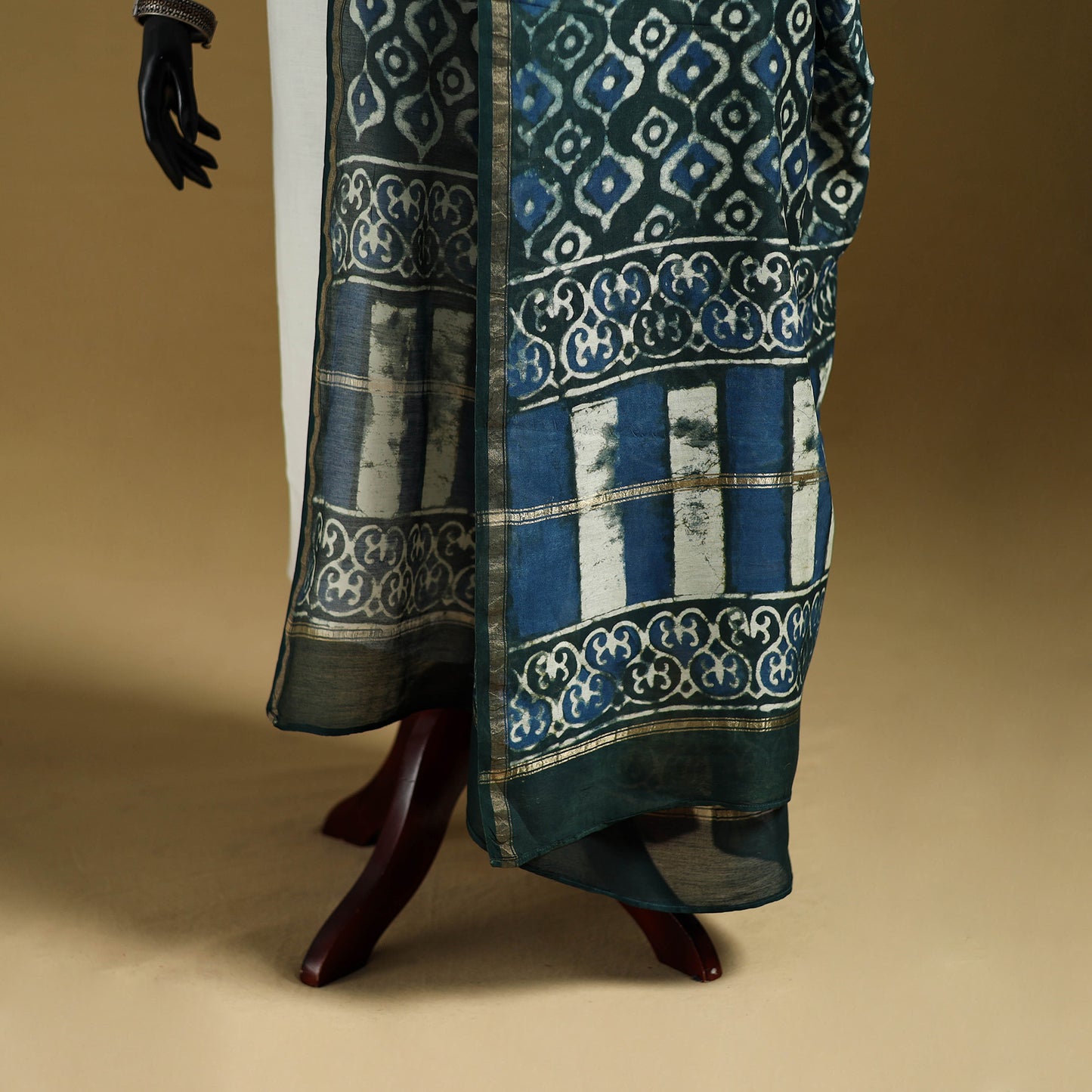 Blue - Pipad Hand Block Print Natural Dyed Chanderi Silk Handloom Dupatta 10