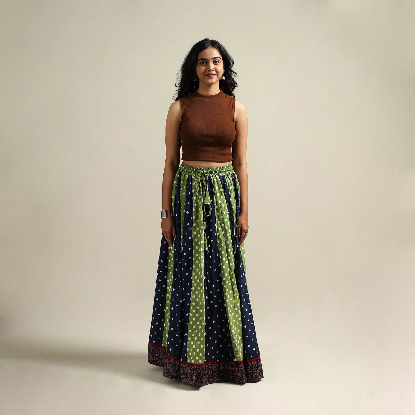 Multicolor - Bandhani Tie-Dye 24 Kali Patchwork Cotton Long Skirt 14