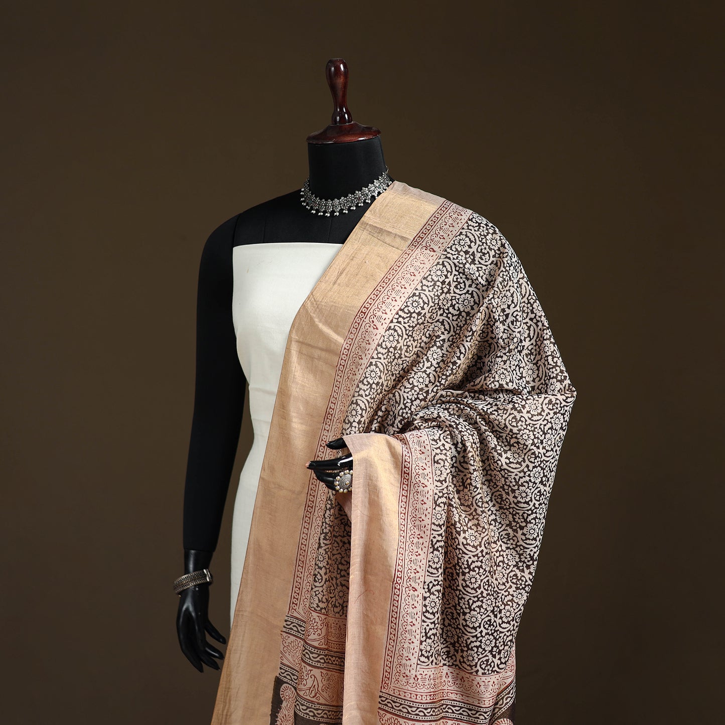 Bagh Hand Block Print Natural Dyed Tissue Zari Chanderi Silk Dupatta 18