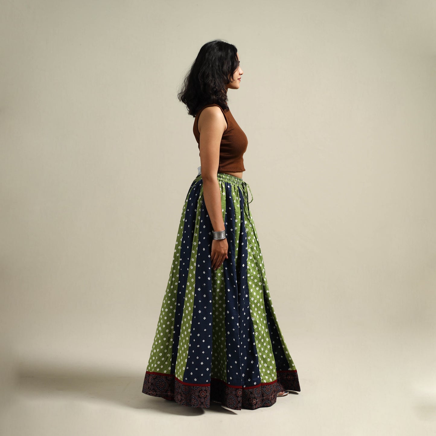 Multicolor - Bandhani Tie-Dye 24 Kali Patchwork Cotton Long Skirt 14