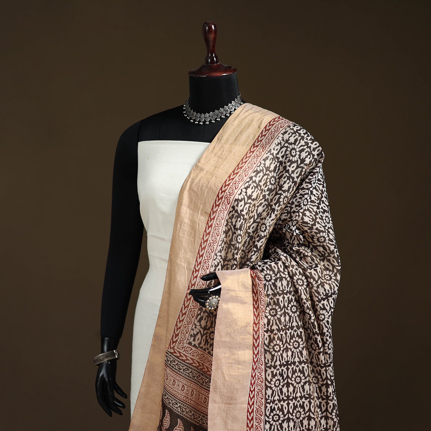 Bagh Hand Block Print Natural Dyed Tissue Zari Chanderi Silk Dupatta 19