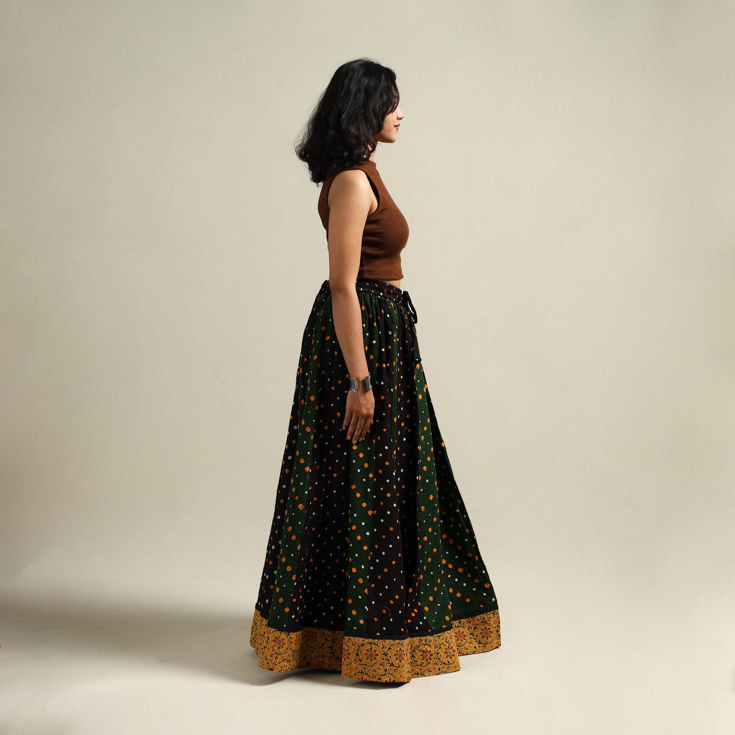 Multicolor - Bandhani Tie-Dye 24 Kali Patchwork Cotton Long Skirt 15