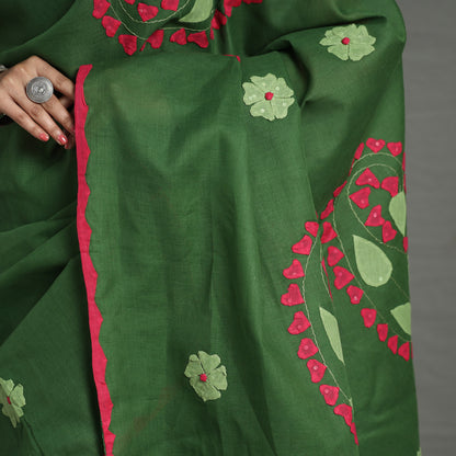 Green - Applique Patti Kaam Pure Cotton Saree from Rampur