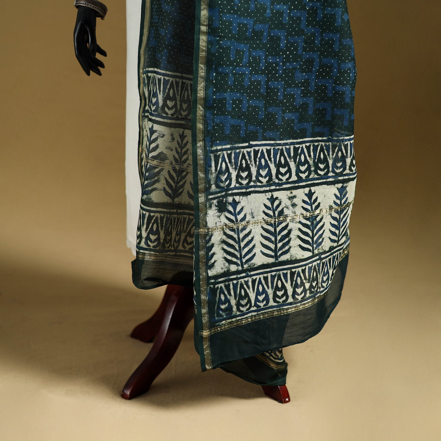 Blue - Pipad Hand Block Print Natural Dyed Chanderi Silk Handloom Dupatta 12