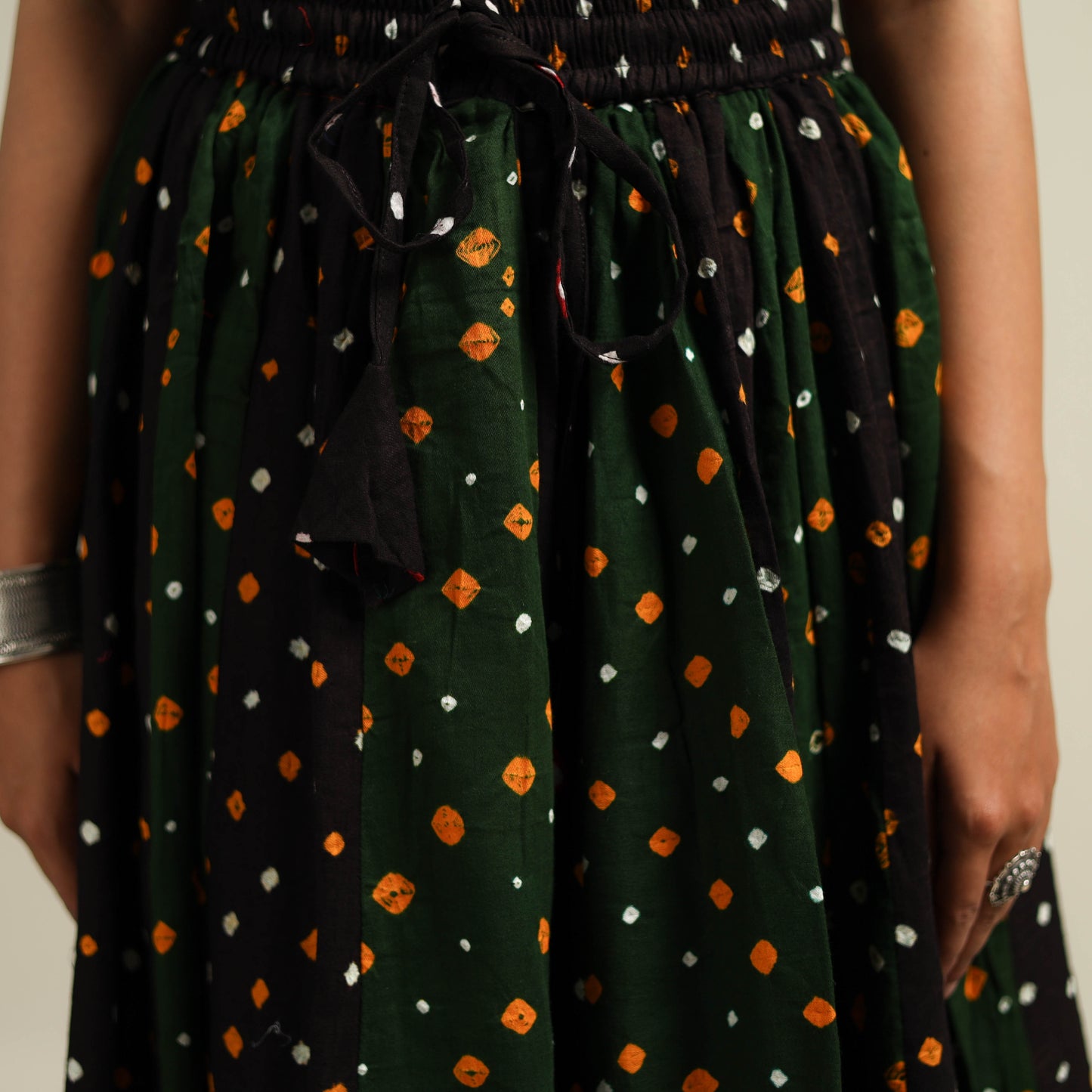 Multicolor - Bandhani Tie-Dye 24 Kali Patchwork Cotton Long Skirt 15
