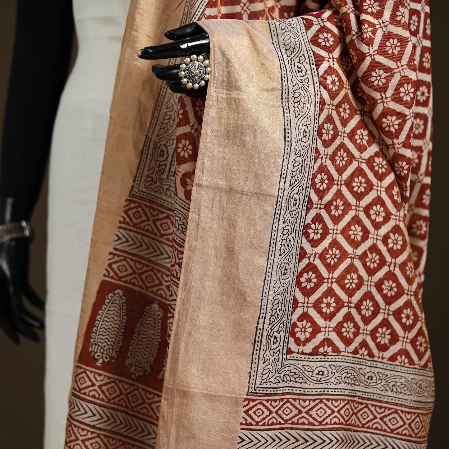Bagh Hand Block Print Natural Dyed Tissue Zari Chanderi Silk Dupatta 20