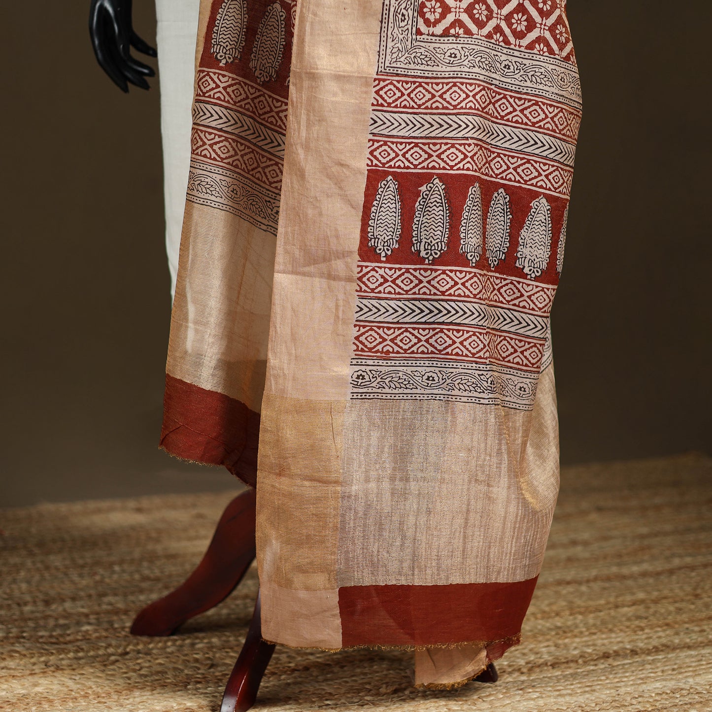 Bagh Hand Block Print Natural Dyed Tissue Zari Chanderi Silk Dupatta 20