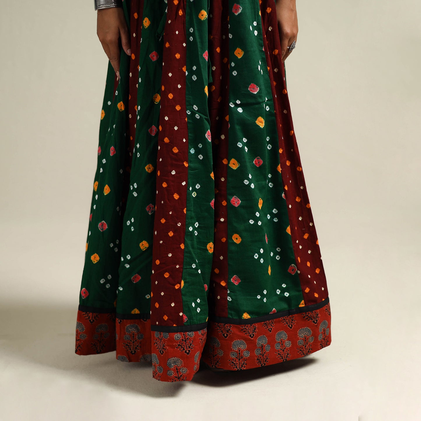 Multicolor - Bandhani Tie-Dye 24 Kali Patchwork Cotton Long Skirt 16