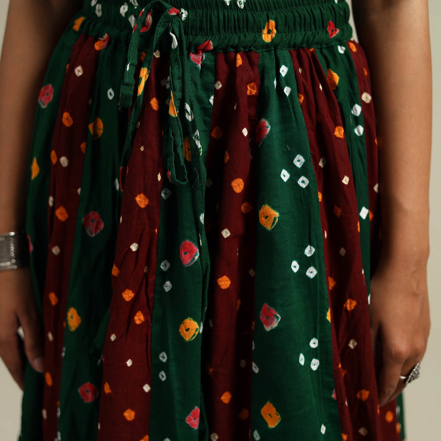 Multicolor - Bandhani Tie-Dye 24 Kali Patchwork Cotton Long Skirt 16