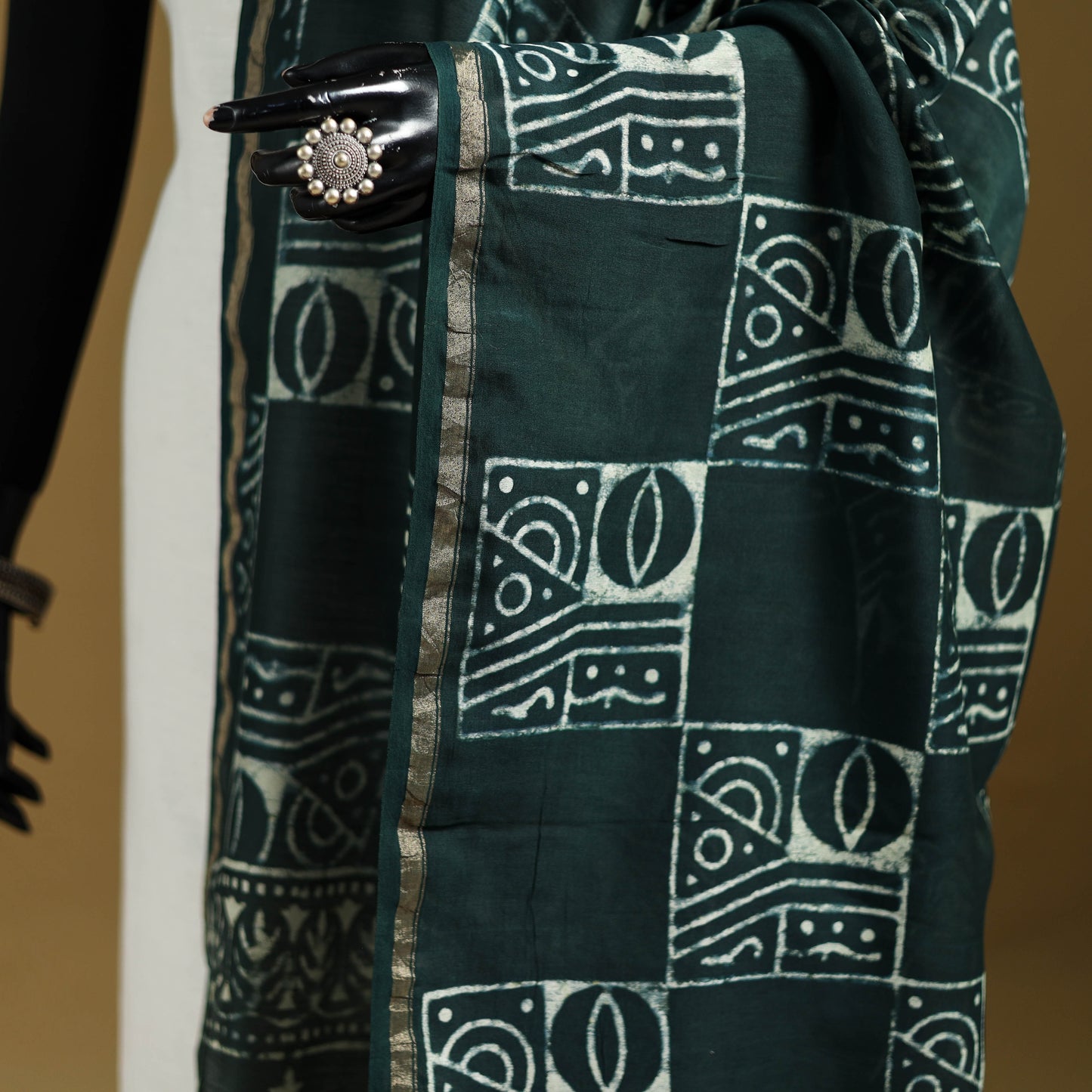 Green - Pipad Hand Block Print Natural Dyed Chanderi Silk Handloom Dupatta 14