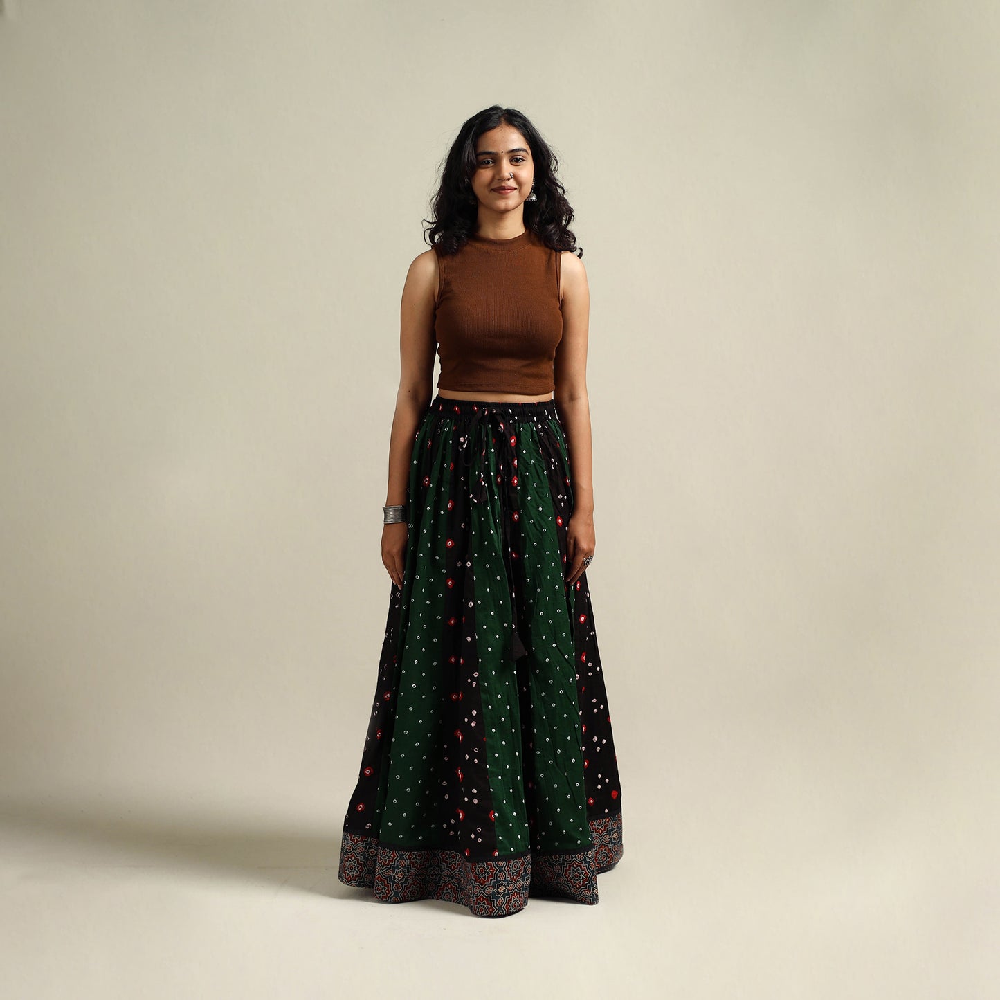 Multicolor - Bandhani Tie-Dye 24 Kali Patchwork Cotton Long Skirt 17