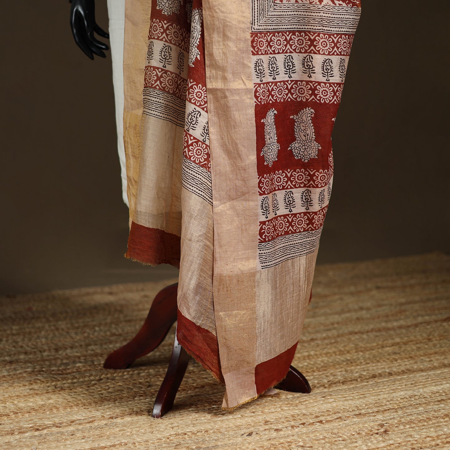 Bagh Hand Block Print Natural Dyed Tissue Zari Chanderi Silk Dupatta 21