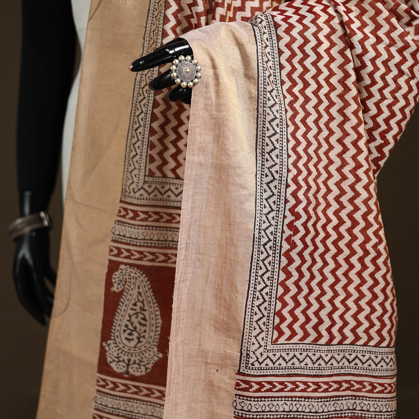 Bagh Hand Block Print Natural Dyed Tissue Zari Chanderi Silk Dupatta 22