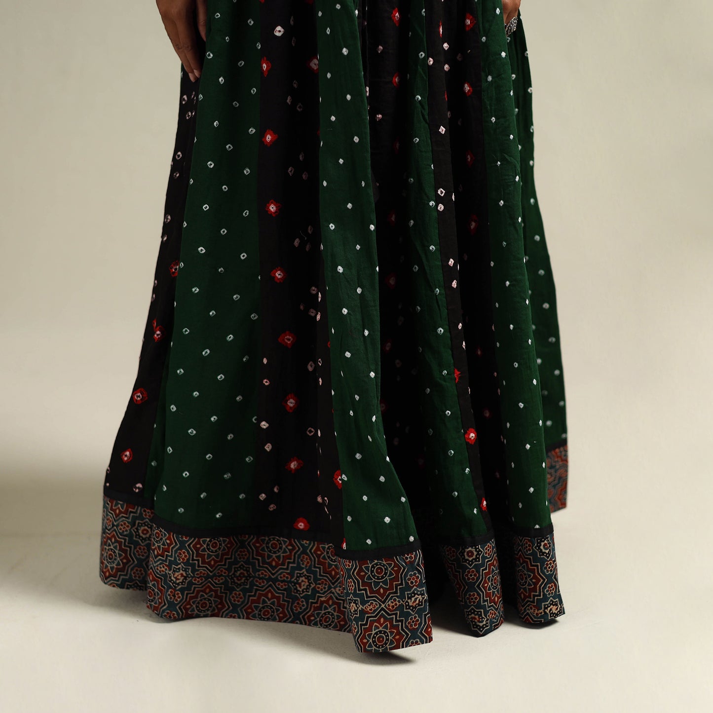 Multicolor - Bandhani Tie-Dye 24 Kali Patchwork Cotton Long Skirt 17