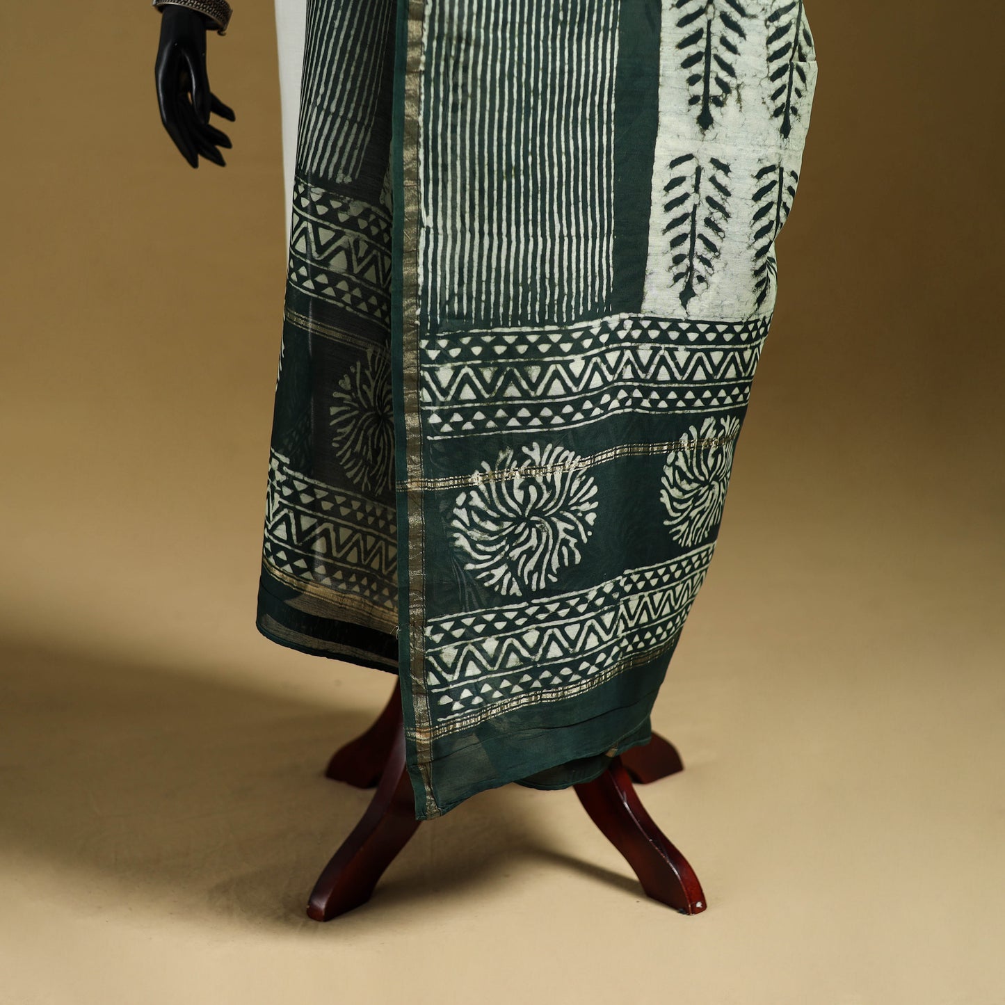 Green - Pipad Hand Block Print Natural Dyed Chanderi Silk Handloom Dupatta 15
