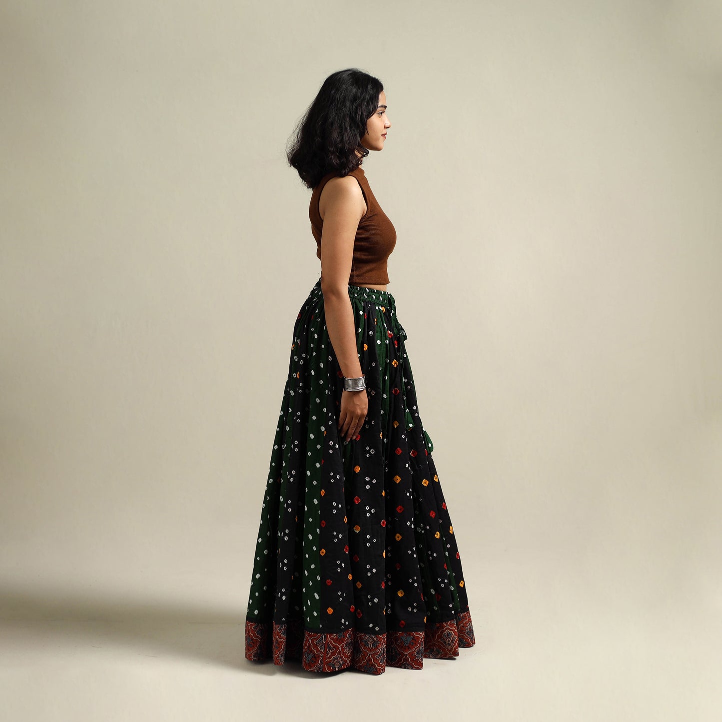 Multicolor - Bandhani Tie-Dye 24 Kali Patchwork Cotton Long Skirt 18