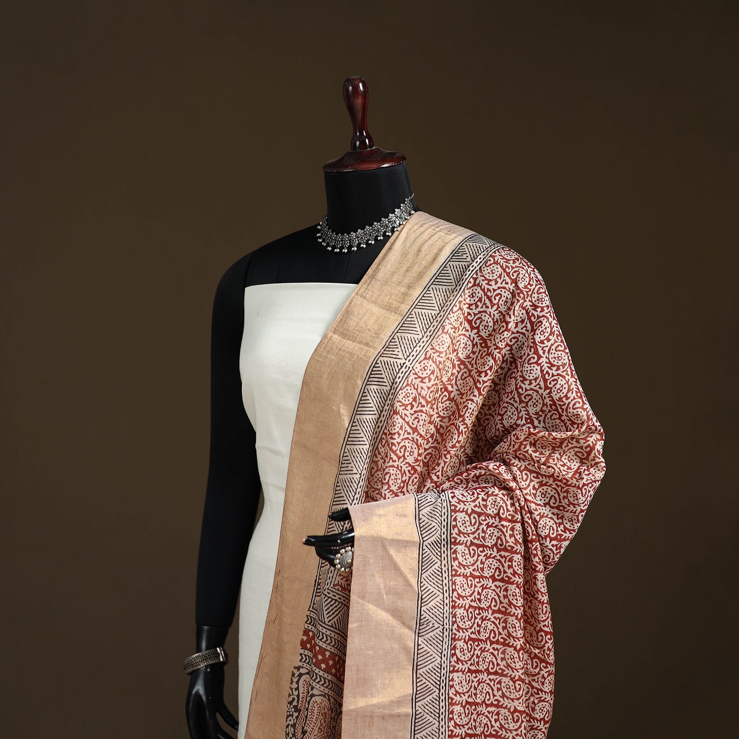 Bagh Hand Block Print Natural Dyed Tissue Zari Chanderi Silk Dupatta 23