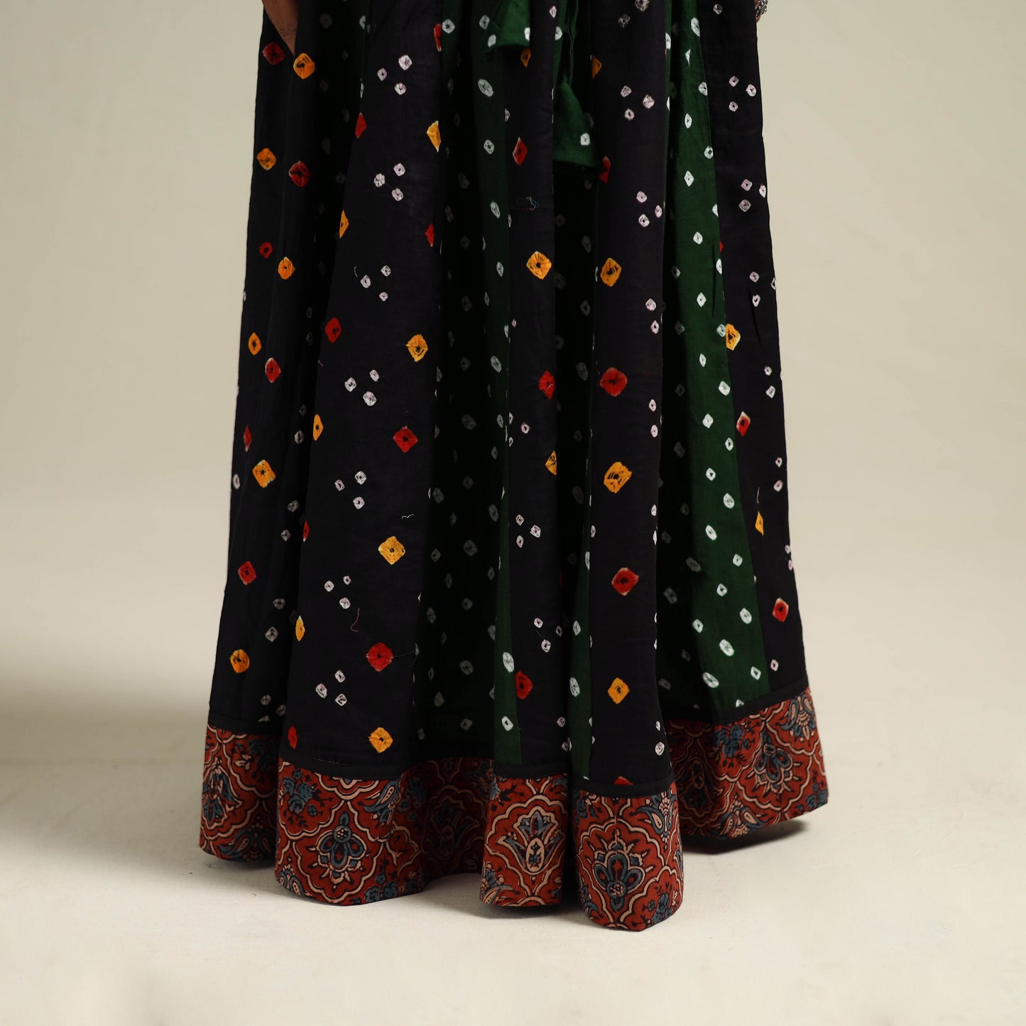 Multicolor - Bandhani Tie-Dye 24 Kali Patchwork Cotton Long Skirt 18