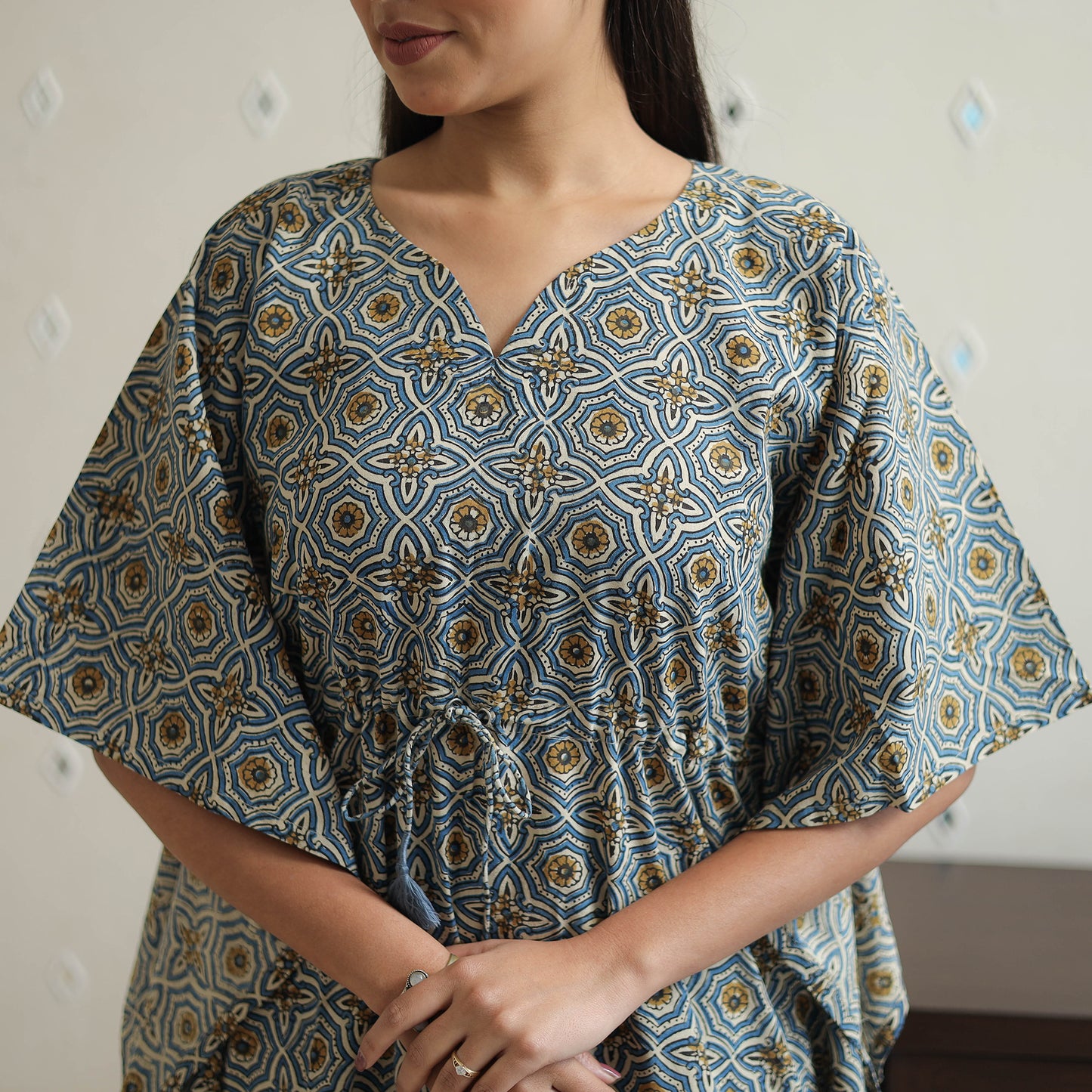 Grey - printed cotton kaftan co-ord set 15 - handcrafted