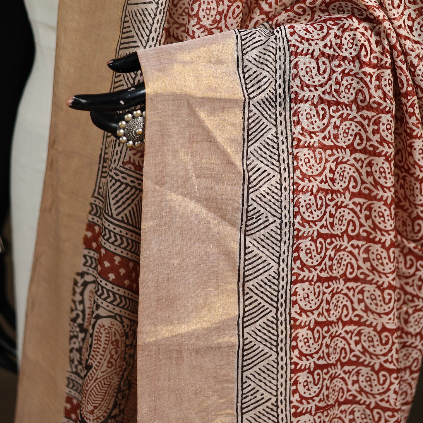 Bagh Hand Block Print Natural Dyed Tissue Zari Chanderi Silk Dupatta 23