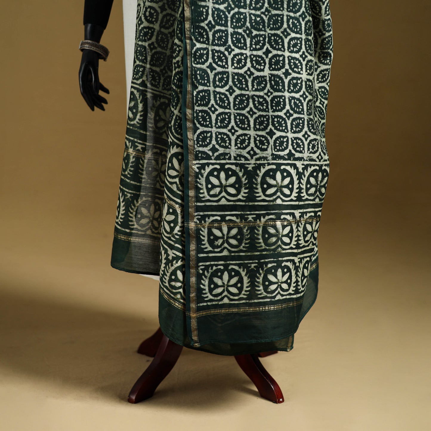Black - Pipad Hand Block Print Natural Dyed Chanderi Silk Handloom Dupatta 16