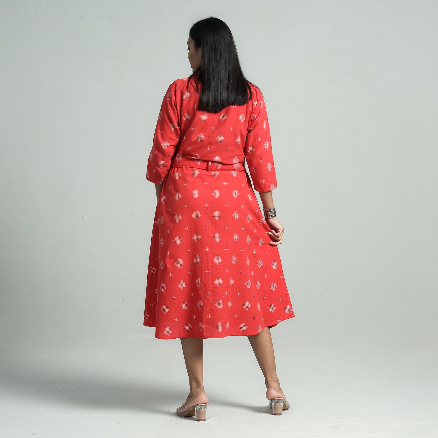 Buy Pochampally Double Ikat Cotton Flared Dress with Belt Online l iTokri.com