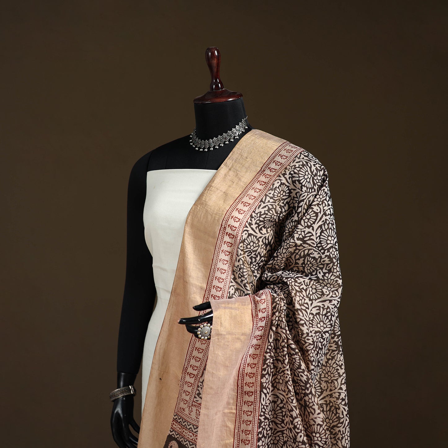 Bagh Hand Block Print Natural Dyed Tissue Zari Chanderi Silk Dupatta 24