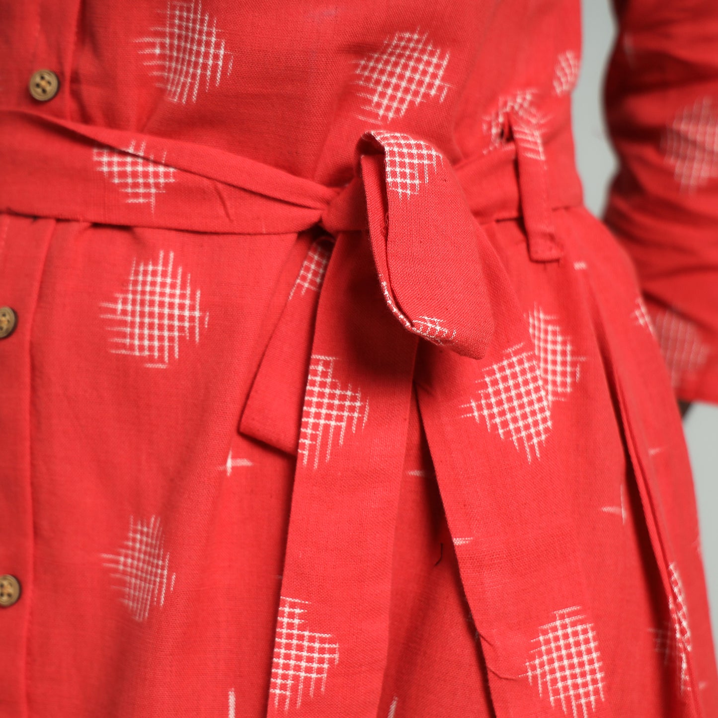 Buy Pochampally Double Ikat Cotton Flared Dress with Belt Online l iTokri.com