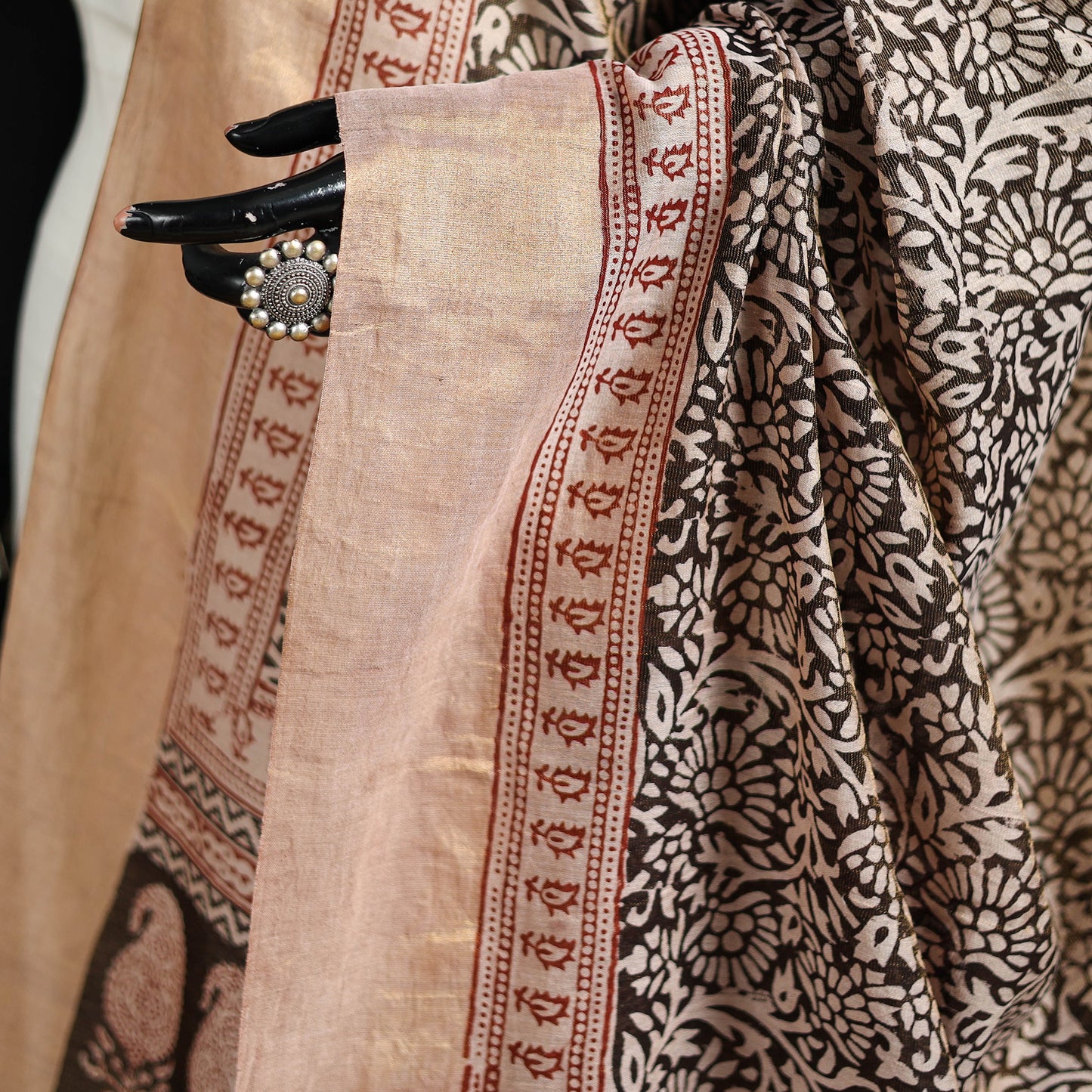 Bagh Hand Block Print Natural Dyed Tissue Zari Chanderi Silk Dupatta 24