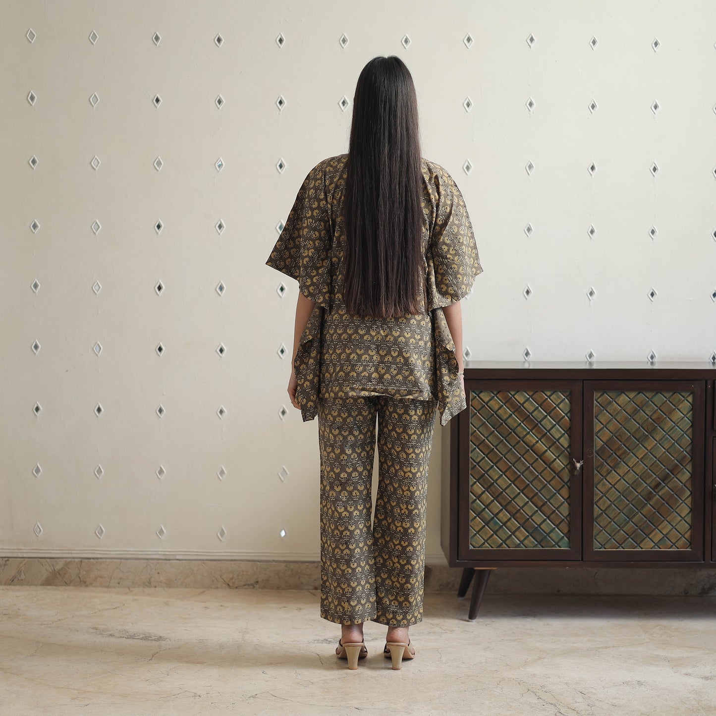Brown - printed cotton kaftan co-ord set 14 - handcrafted