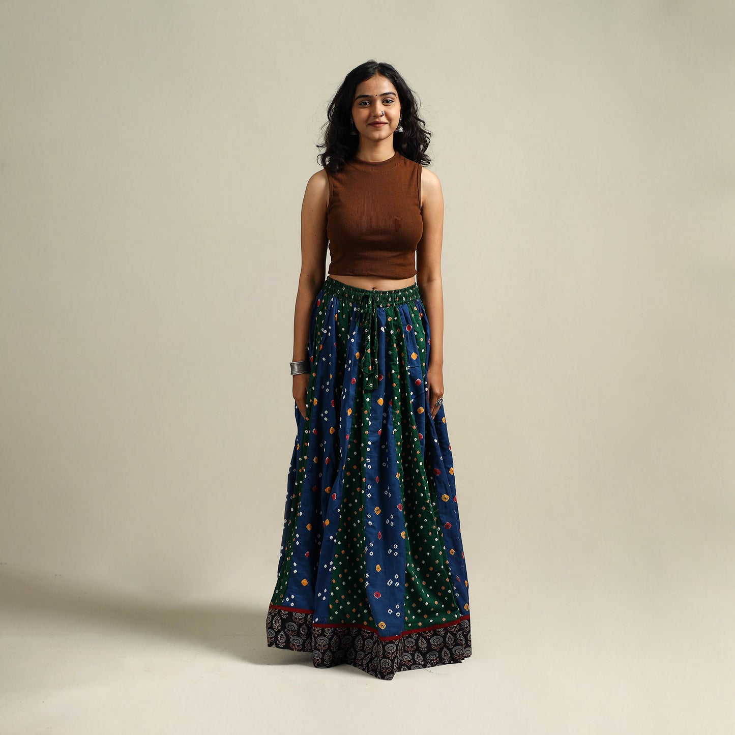 Multicolor - Bandhani Tie-Dye 24 Kali Patchwork Cotton Long Skirt 19