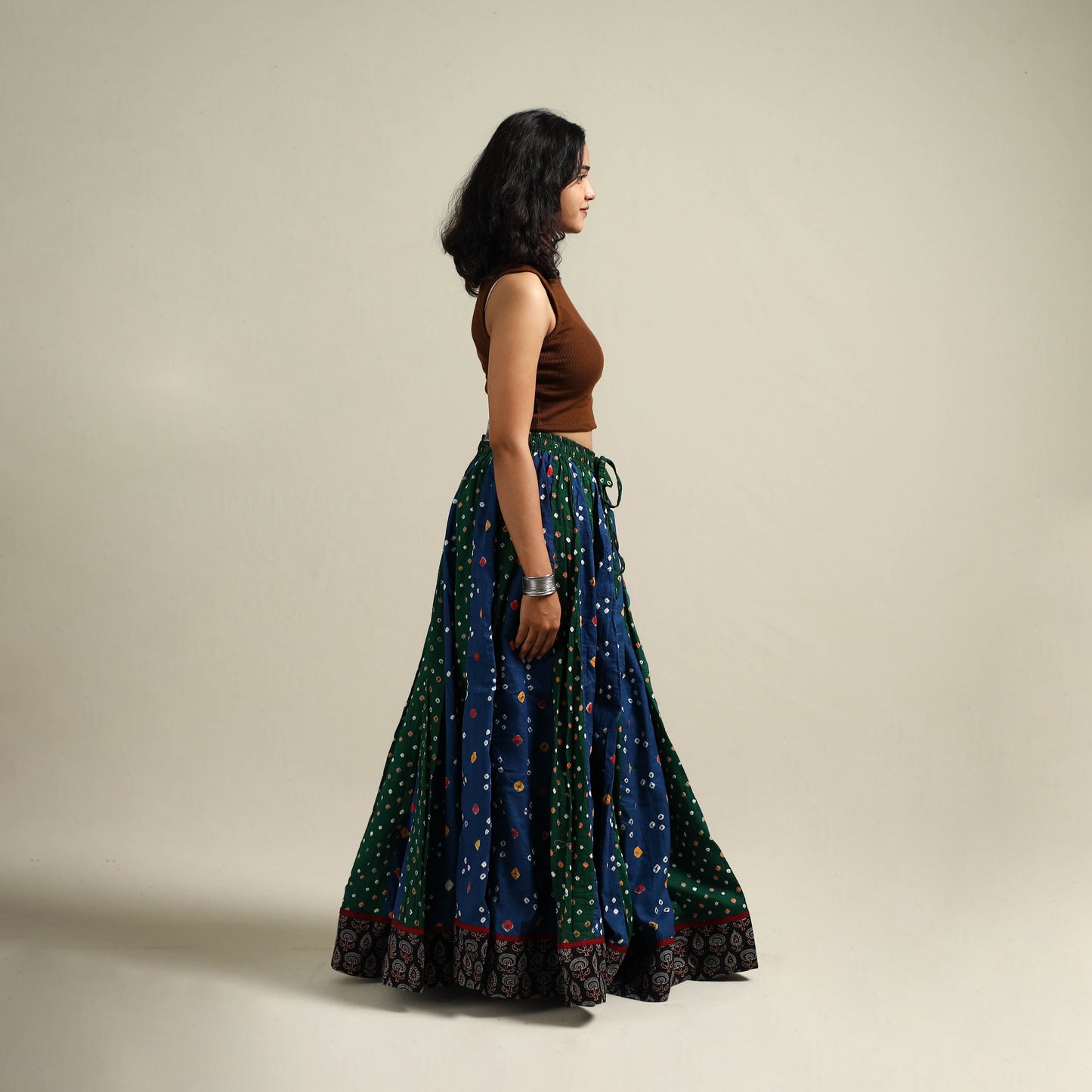 Multicolor - Bandhani Tie-Dye 24 Kali Patchwork Cotton Long Skirt 19