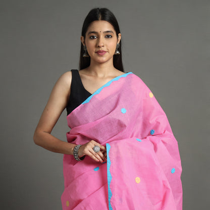 Pink - Applique Patti Kaam Pure Cotton Saree from Rampur 25