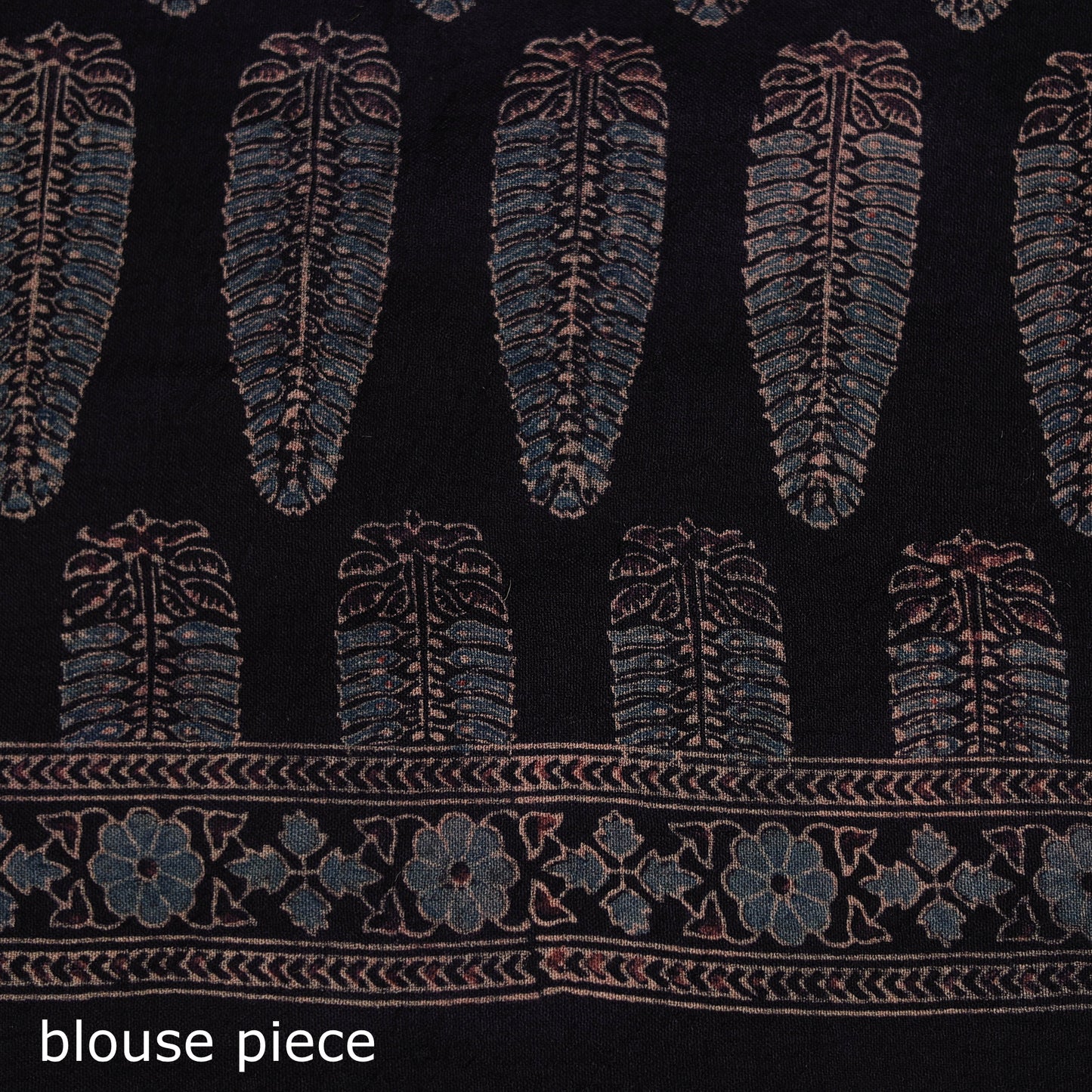 Black - Handwoven Merino Wool Natural Dyed Hand Block Print Ajrakh Saree 12