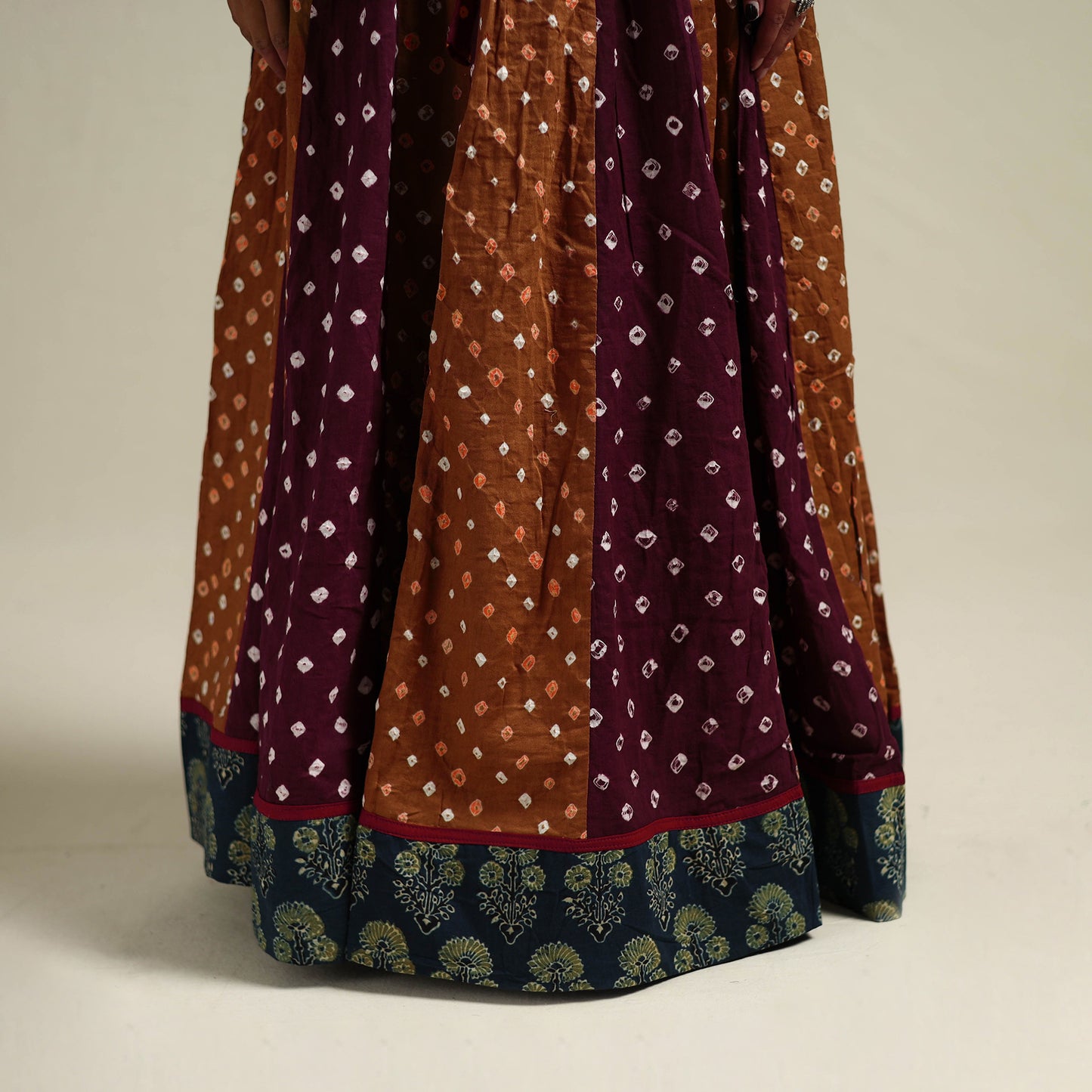 Multicolor - Bandhani Tie-Dye 24 Kali Patchwork Cotton Long Skirt 20