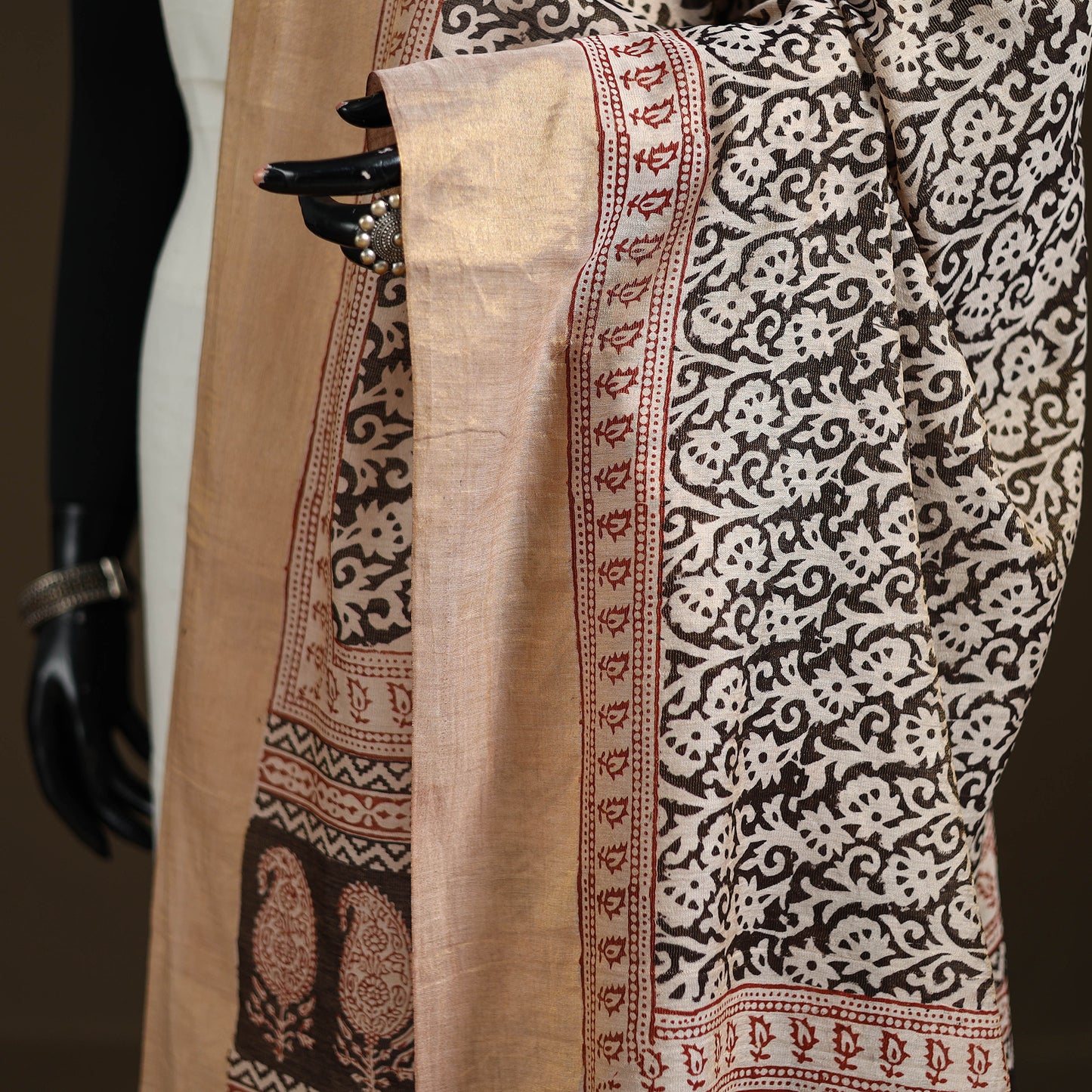 Bagh Hand Block Print Natural Dyed Tissue Zari Chanderi Silk Dupatta 25