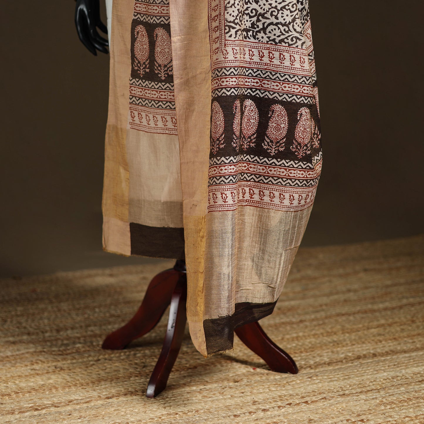 Bagh Hand Block Print Natural Dyed Tissue Zari Chanderi Silk Dupatta 25