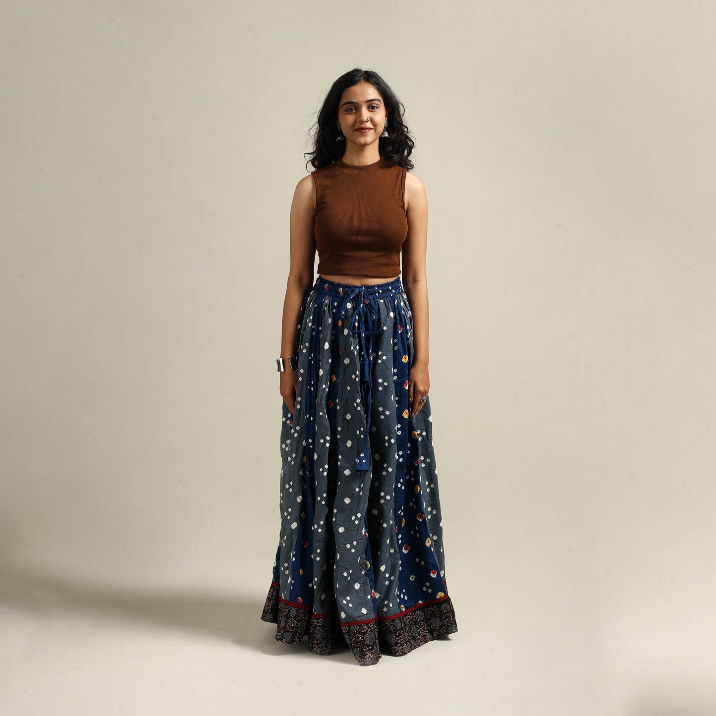 Multicolor - Bandhani Tie-Dye 24 Kali Patchwork Cotton Long Skirt 21
