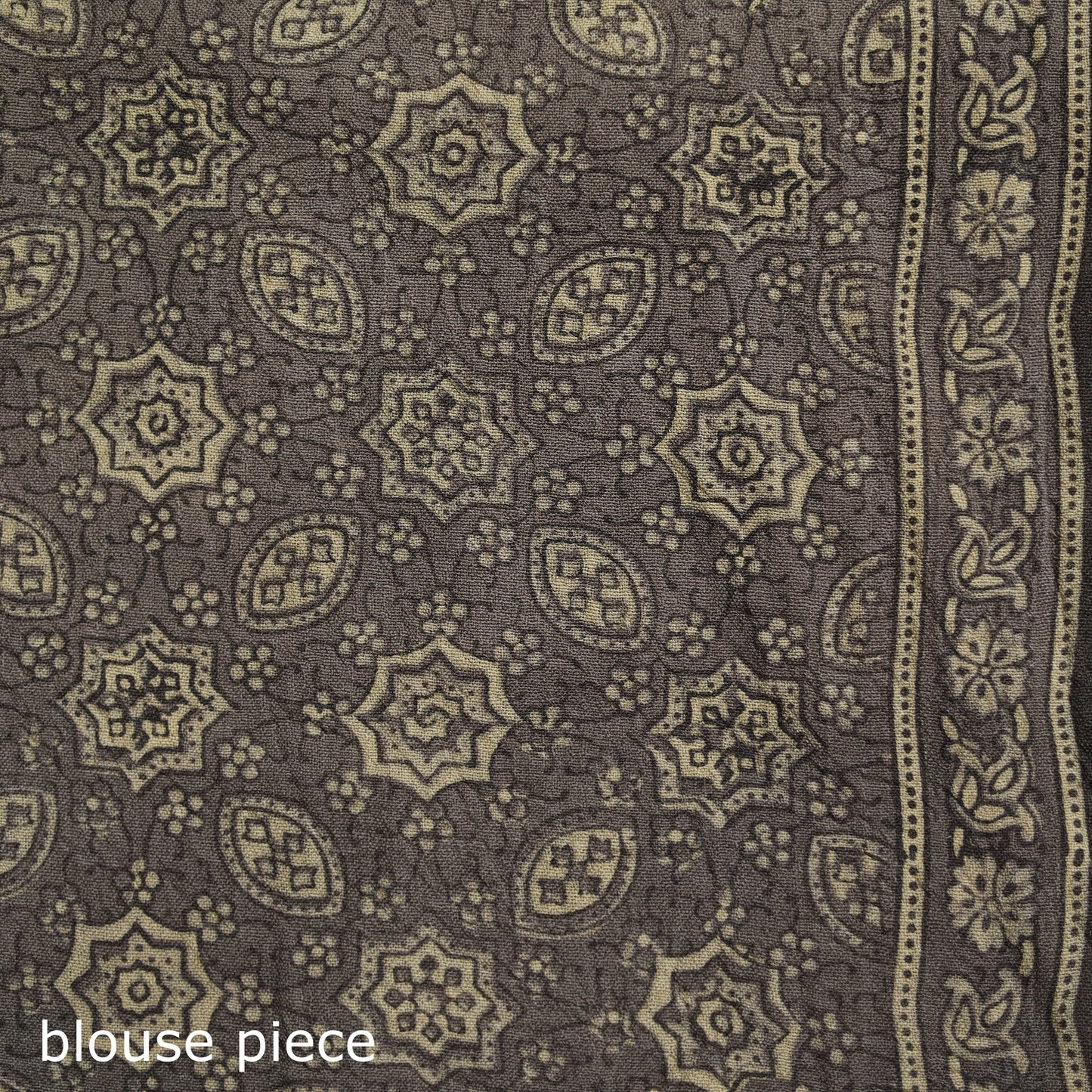 Beige - Handwoven Merino Wool Natural Dyed Hand Block Print Ajrakh Saree 13