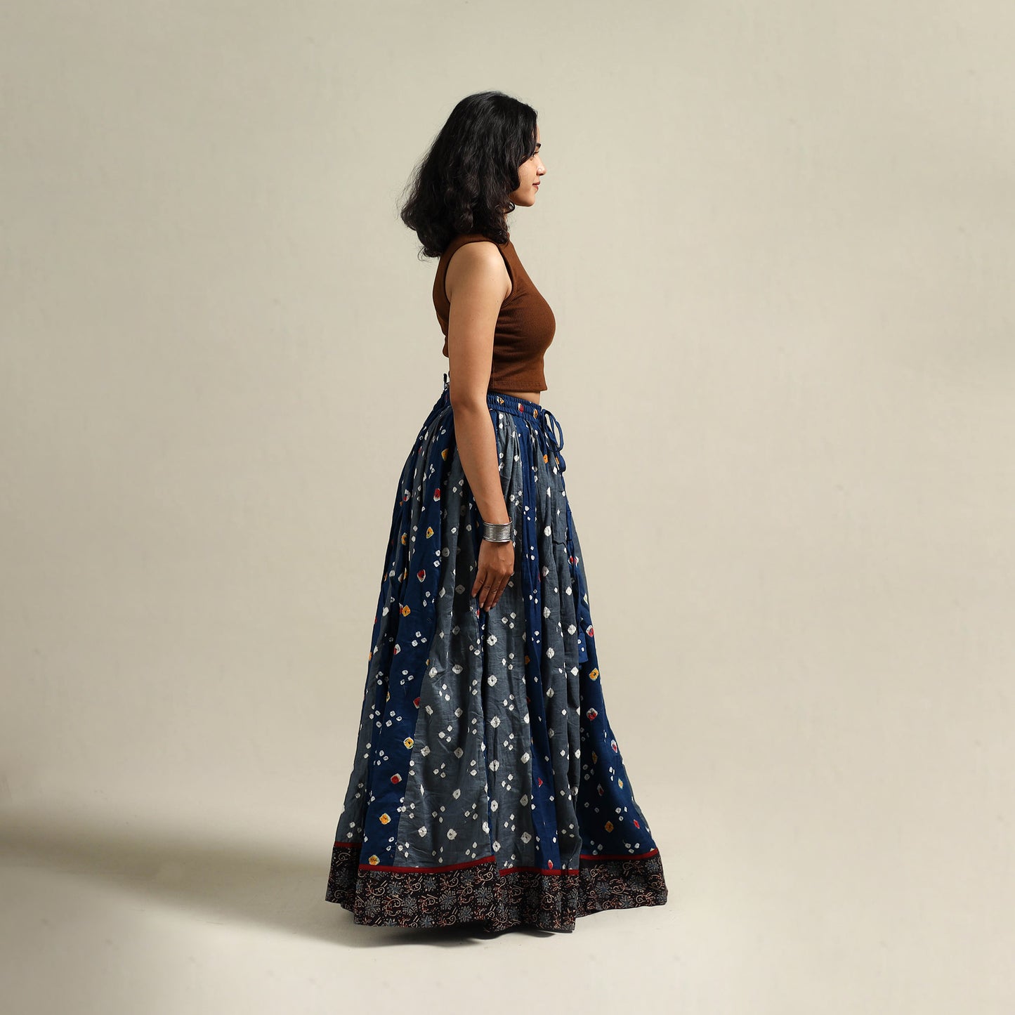 Multicolor - Bandhani Tie-Dye 24 Kali Patchwork Cotton Long Skirt 21