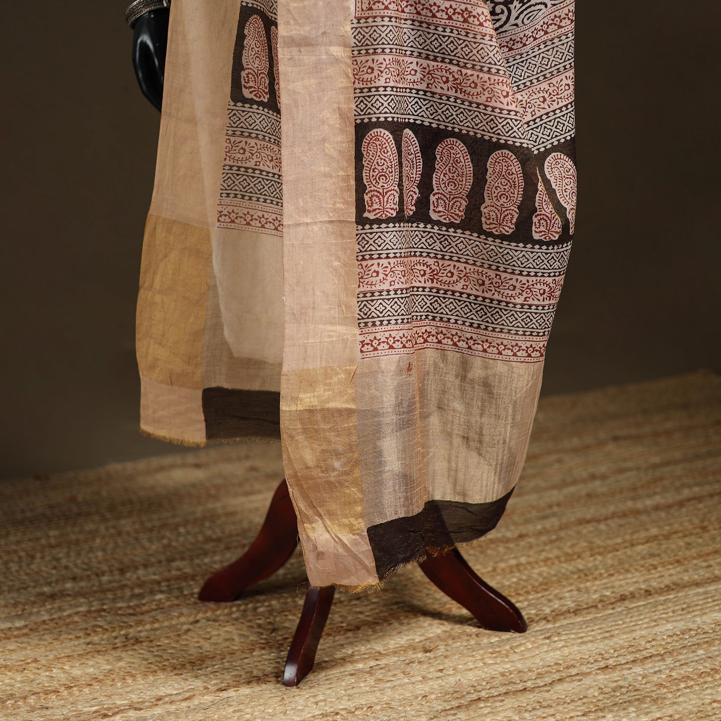 Bagh Hand Block Print Natural Dyed Tissue Zari Chanderi Silk Dupatta 26