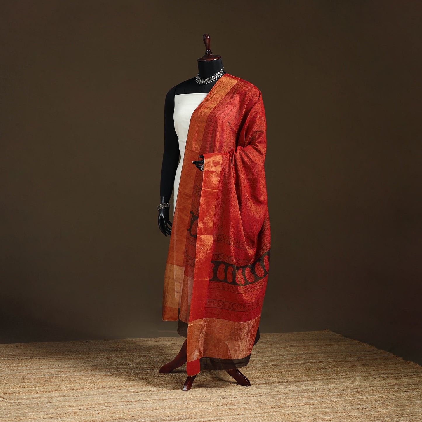 Bagh Hand Block Print Natural Dyed Tissue Zari Chanderi Silk Dupatta 27