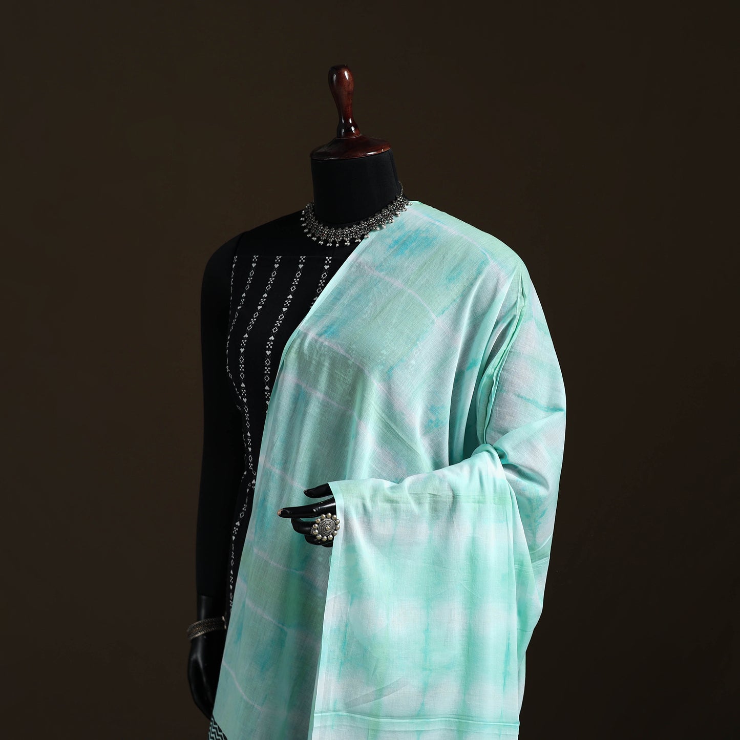 Shibori Tie-Dye Cotton Dupatta with Tassels 23