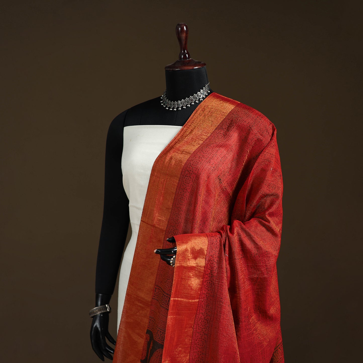 Bagh Hand Block Print Natural Dyed Tissue Zari Chanderi Silk Dupatta 27