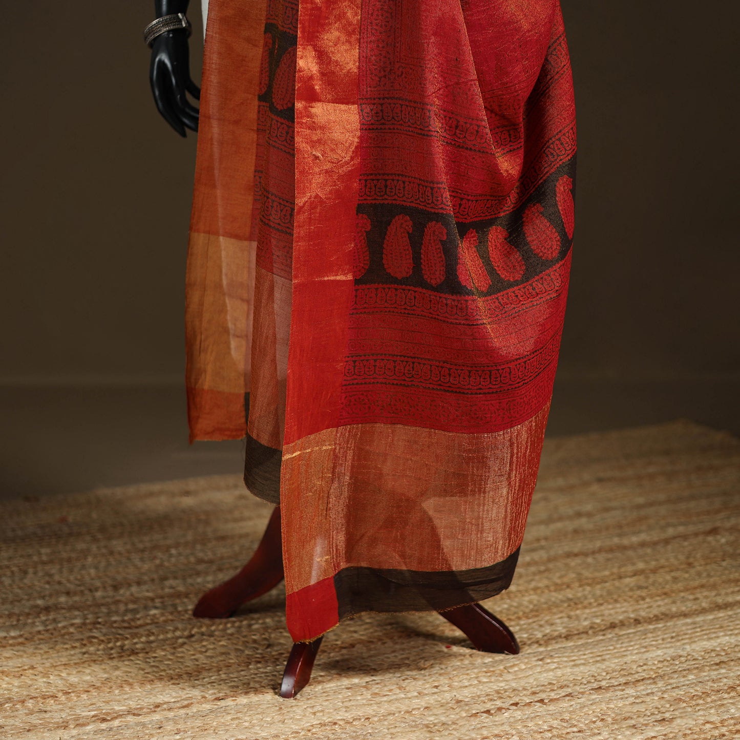 Bagh Hand Block Print Natural Dyed Tissue Zari Chanderi Silk Dupatta 27