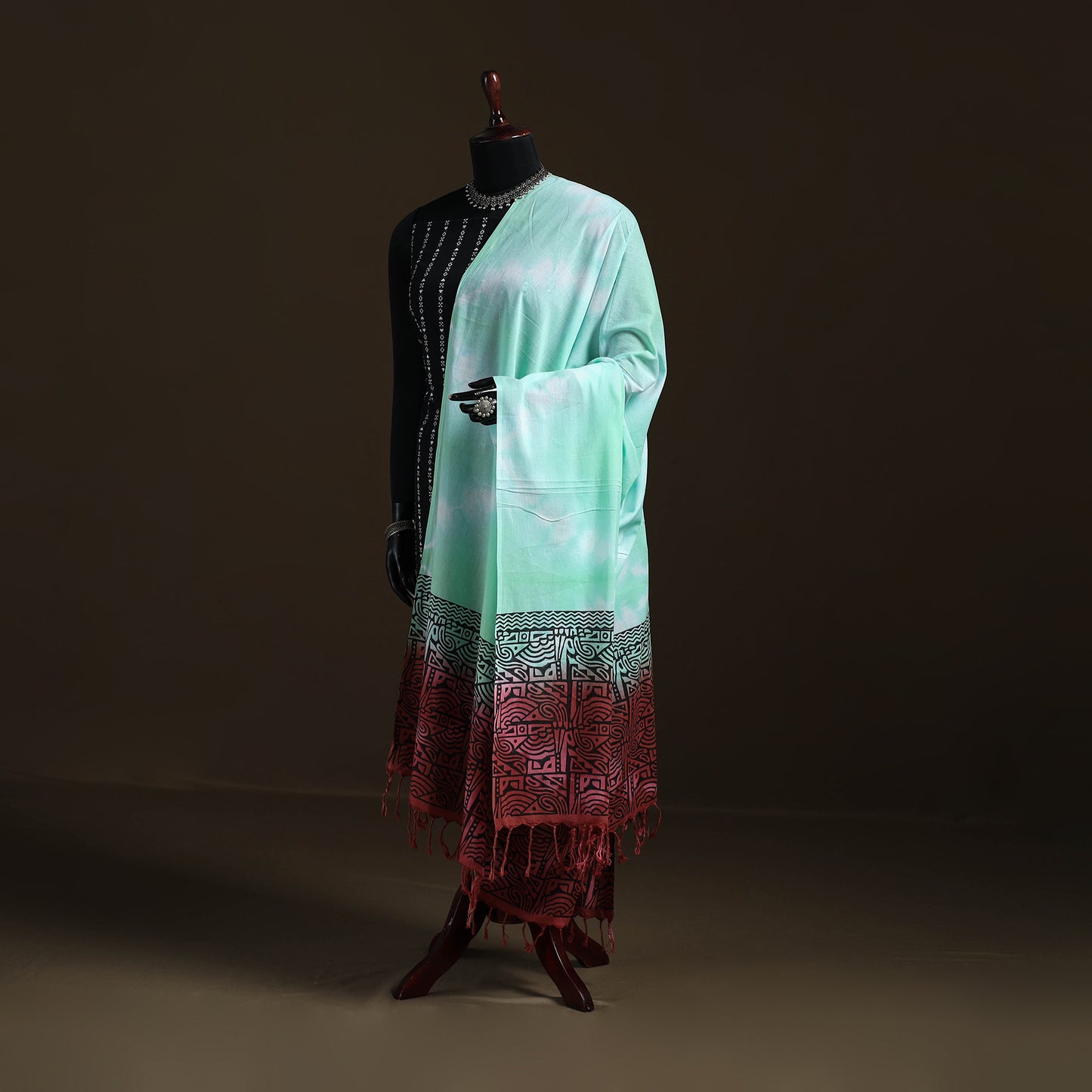 Shibori Tie-Dye Cotton Dupatta with Tassels 24