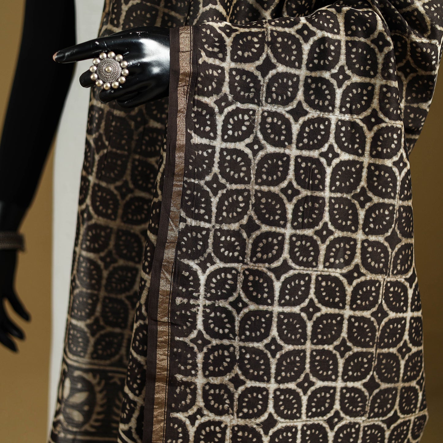 Brown - Pipad Hand Block Print Natural Dyed Chanderi Silk Handloom Dupatta 22