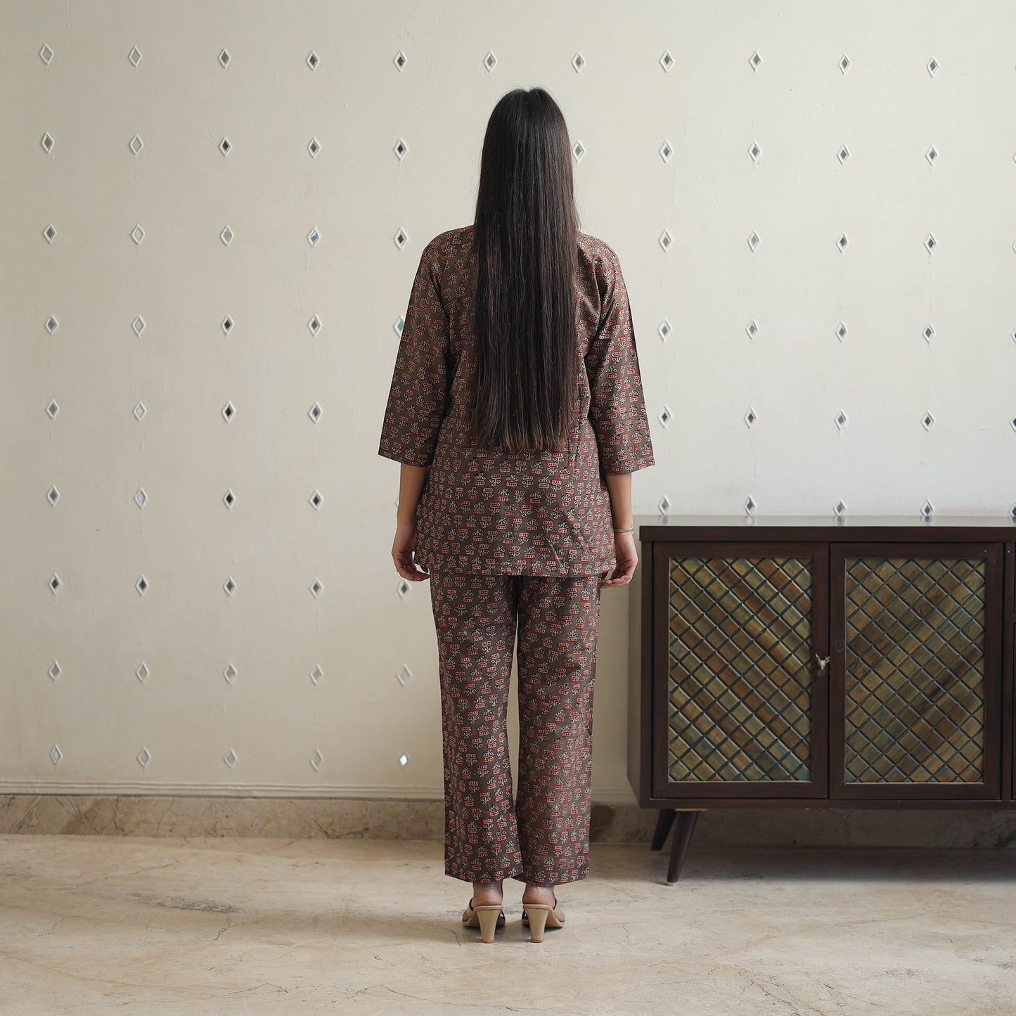 Brown - printed cotton co-ord set 20 - handcrafted