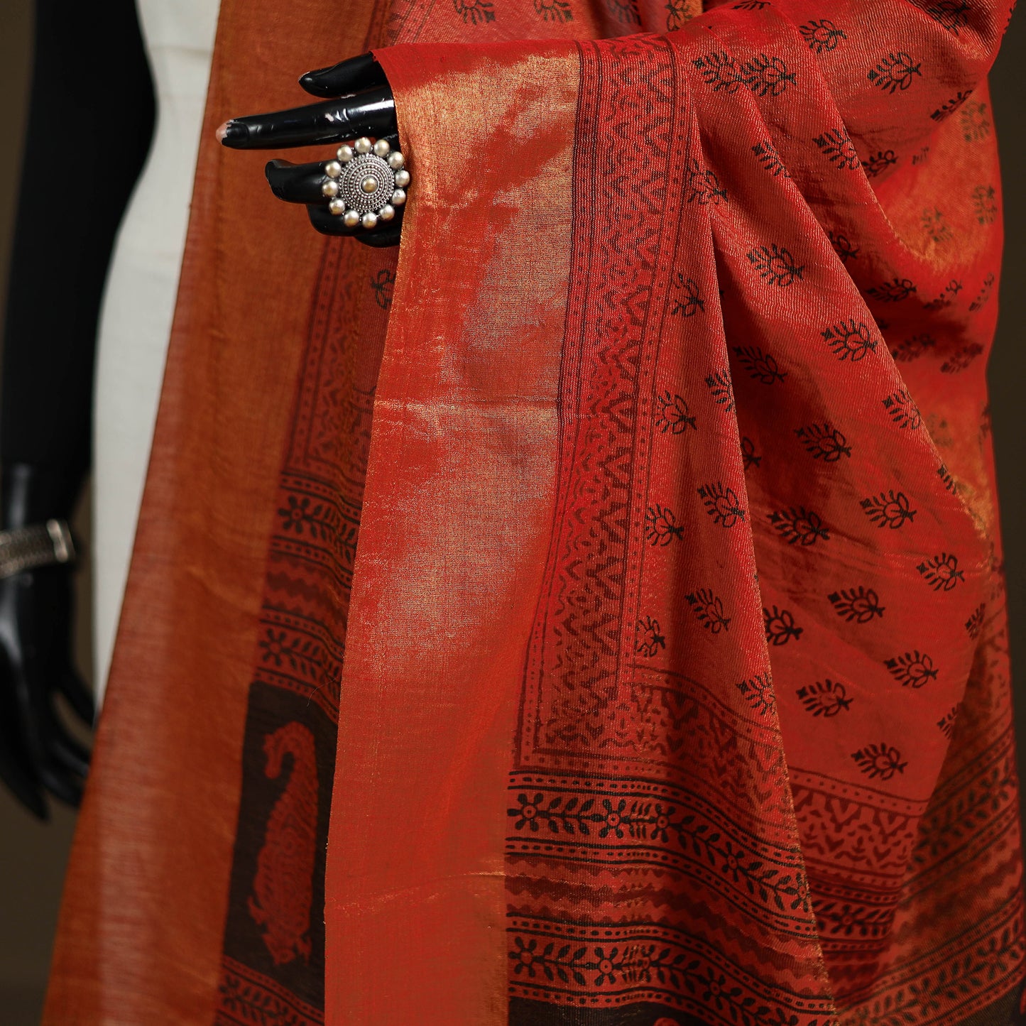 Bagh Hand Block Print Natural Dyed Tissue Zari Chanderi Silk Dupatta 28