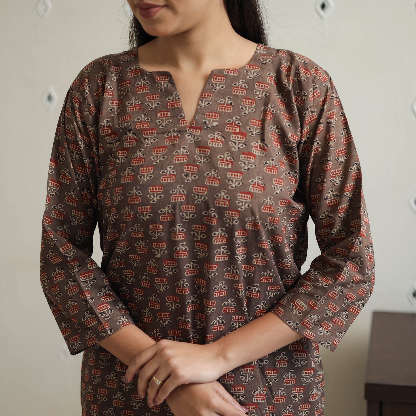 Brown - printed cotton co-ord set 20 - handcrafted